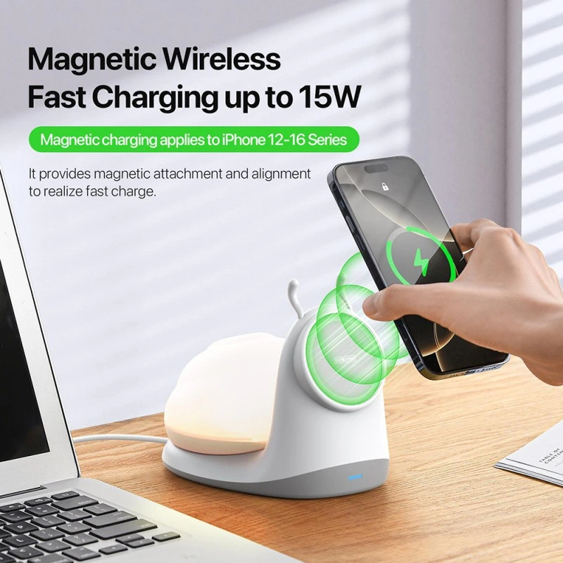 Duzzona 2in1 MagSafe Charging Station with Magnetic Detachable Night Light 15W White (W26) ΑΞΕΣΟΥΑΡ MAGSAFE Duzzona Duzzona 2in1 MagSafe Charging Station with Magnetic Detachable Night Light 15W White (W26) - Image 6