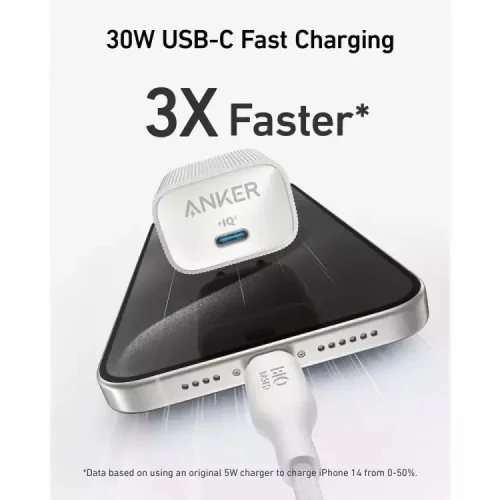 Alternative view of Anker 30W PD USB-C Nano GaN Fast Charger White
