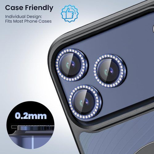 Alternative view of Orso Lens Camera Tempered Glass Blue Diamonds iPhone 17 Pro/17 Pro Max