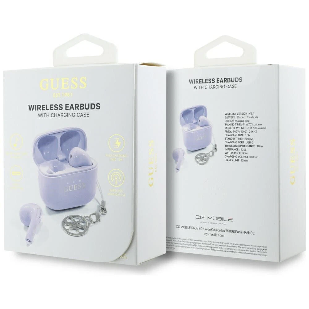 Guess Wireless Earbuds TWS Effect Printed Classic Logo & Charm Purple ΑΚΟΥΣΤΙΚΑ-BLUETOOTH Guess Guess Wireless Earbuds TWS Effect Printed Classic Logo & Charm Purple - Image 6