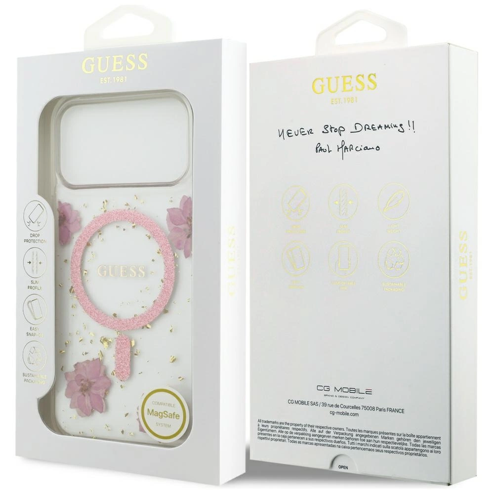 Θήκη Guess Resin Flowers Glitter Magsafe Clear Pink iPhone 17 Pro Max ΘΗΚΕΣ Guess Θήκη Guess Resin Flowers Glitter Magsafe Clear Pink iPhone 17 Pro Max - Image 8