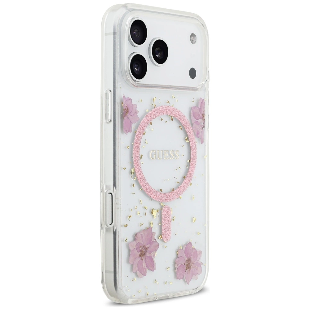 Θήκη Guess Resin Flowers Glitter Magsafe Clear Pink iPhone 17 Pro Max ΘΗΚΕΣ Guess Θήκη Guess Resin Flowers Glitter Magsafe Clear Pink iPhone 17 Pro Max - Image 4
