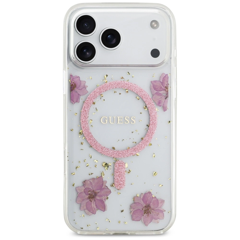 Θήκη Guess Resin Flowers Glitter Magsafe Clear Pink iPhone 17 Pro Max ΘΗΚΕΣ Guess Θήκη Guess Resin Flowers Glitter Magsafe Clear Pink iPhone 17 Pro Max - Image 3