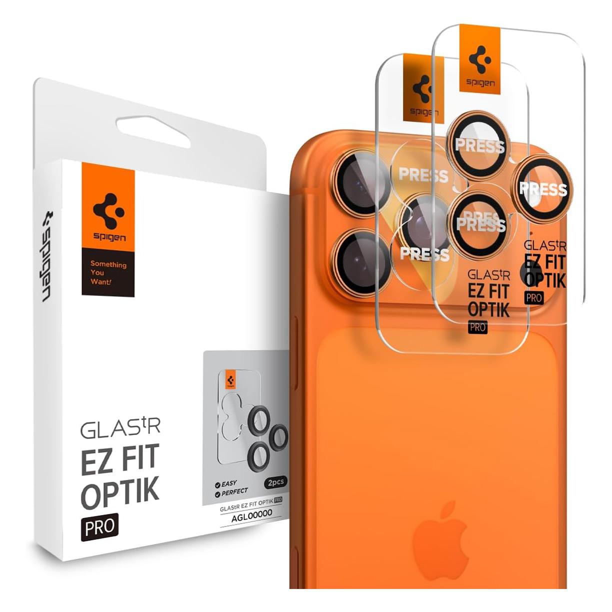 (2-Pack) Spigen Glass tR EZ Fit Optik Camera Lens Protector Orange iPhone 17 Pro Max/17 Pro Προστασία Οθόνης iPhone Spigen (2-Pack) Spigen Glass tR EZ Fit Optik Camera Lens Protector Orange iPhone 17 Pro Max/17 Pro