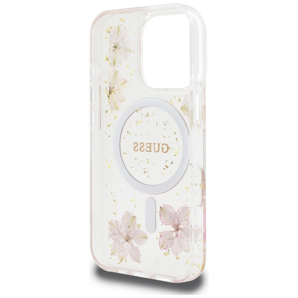 Θήκη Guess Resin Flowers Glitter Magsafe Clear Pink iPhone 16 Pro Max ΘΗΚΕΣ Guess Θήκη Guess Resin Flowers Glitter Magsafe Clear Pink iPhone 16 Pro Max - Image 3
