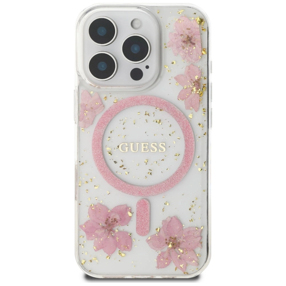 Θήκη Guess Resin Flowers Glitter Magsafe Clear Pink iPhone 16 Pro Max ΘΗΚΕΣ Guess Θήκη Guess Resin Flowers Glitter Magsafe Clear Pink iPhone 16 Pro Max - Image 4
