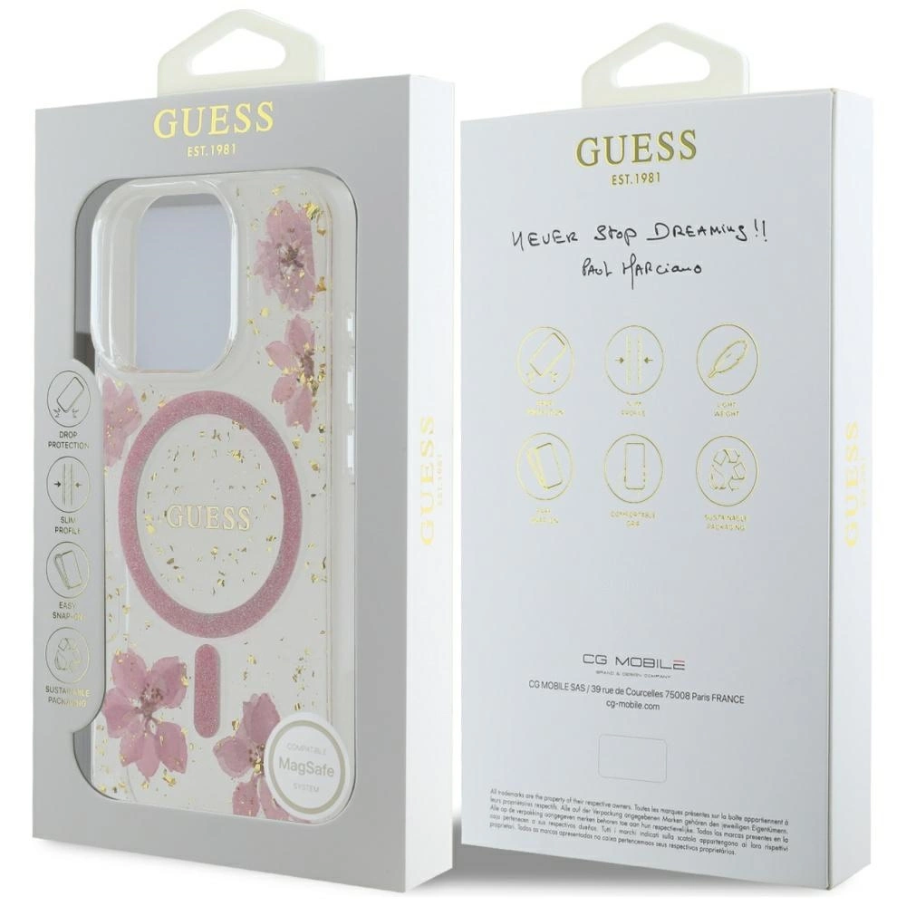 Θήκη Guess Resin Flowers Glitter Magsafe Clear Pink iPhone 16 Pro Max ΘΗΚΕΣ Guess Θήκη Guess Resin Flowers Glitter Magsafe Clear Pink iPhone 16 Pro Max - Image 5
