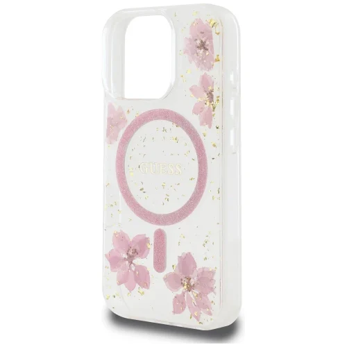 Alternative view of Θήκη Guess Resin Flowers Glitter Magsafe Clear Pink iPhone 16 Pro Max