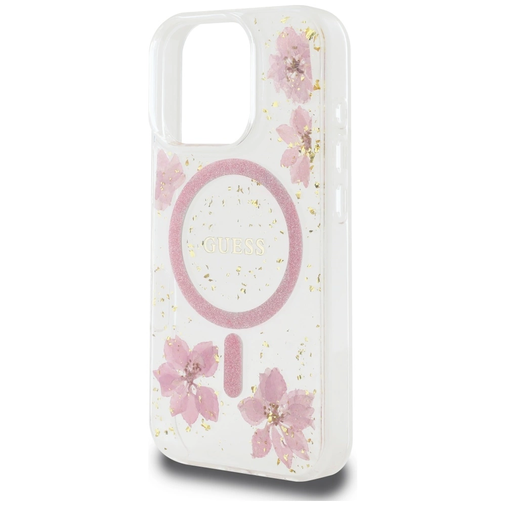 Θήκη Guess Resin Flowers Glitter Magsafe Clear Pink iPhone 16 Pro Max ΘΗΚΕΣ Guess Θήκη Guess Resin Flowers Glitter Magsafe Clear Pink iPhone 16 Pro Max - Image 2