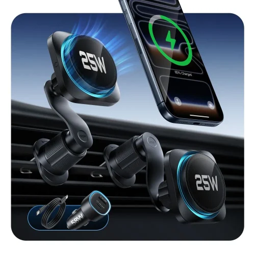 Alternative view of ESR OmniLock Qi2.2 Air Vent Car Charger Set 25W CryoBoost MagSafe Black