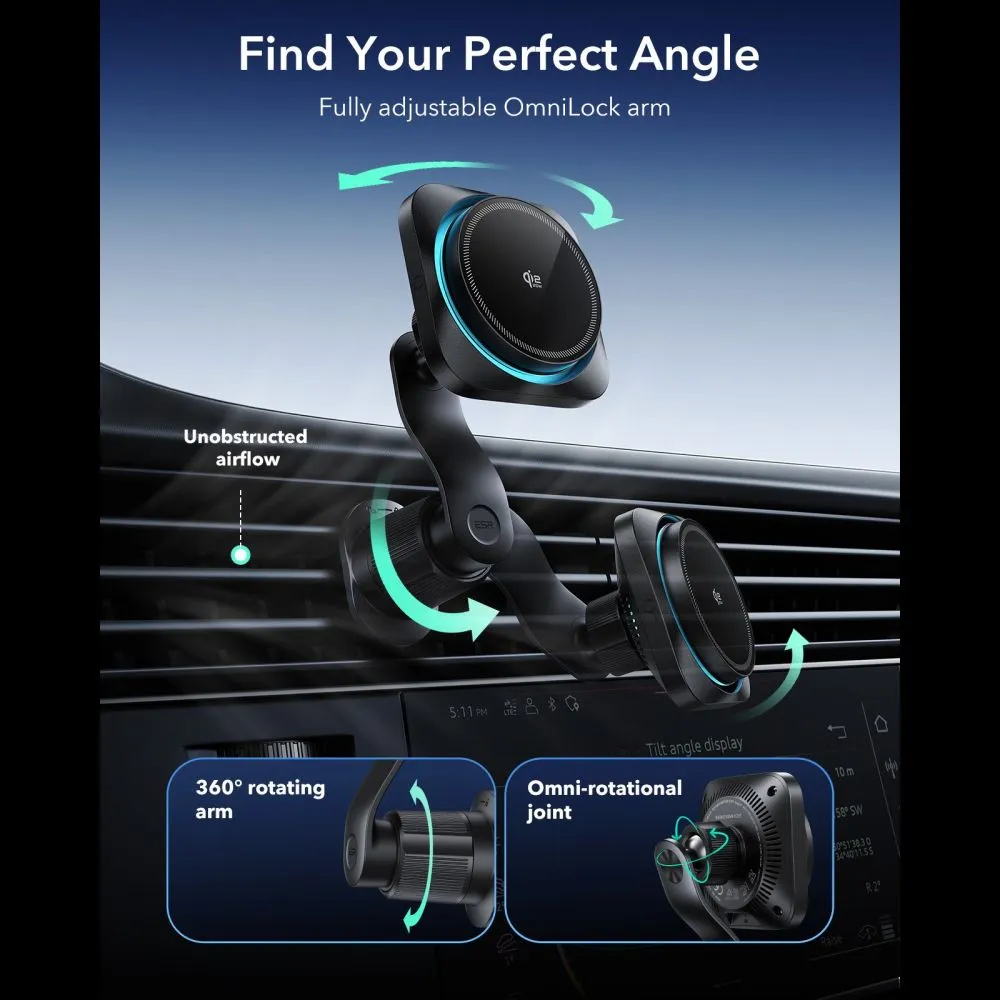 ESR OmniLock Qi2.2 Air Vent Car Charger Set 25W CryoBoost MagSafe Black ΑΞΕΣΟΥΑΡ MAGSAFE ESR ESR OmniLock Qi2.2 Air Vent Car Charger Set 25W CryoBoost MagSafe Black - Image 6