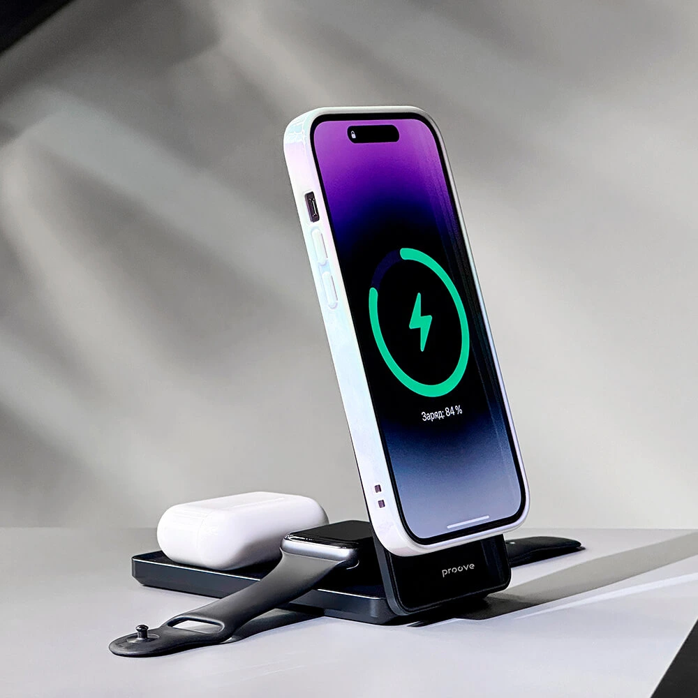 Proove 3in1 MagSafe Wireless Foldable Charging Station Metal Edge 15W Grey ΑΞΕΣΟΥΑΡ MAGSAFE Proove Proove 3in1 MagSafe Wireless Foldable Charging Station Metal Edge 15W Grey - Image 4