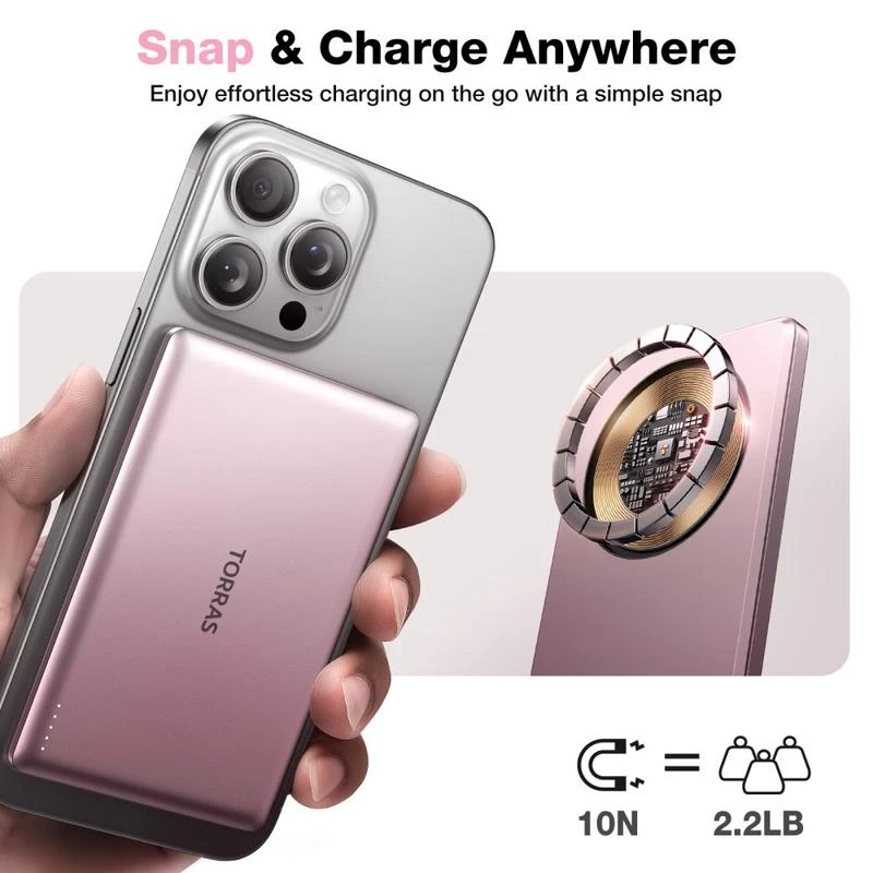 Torras Ultra Thin MiniMag MagSafe PowerBank 5000mAh Pink POWERBANK MAGSAFE TORRAS Torras Ultra Thin MiniMag MagSafe PowerBank 5000mAh Pink - Image 4
