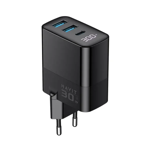 Φορτιστής Havit Wall Charger 1xType-C 2xUSB 30W GaN Black (UCLE001 EU) ΑΞΕΣΟΥΑΡ Havit Φορτιστής Havit Wall Charger 1xType-C 2xUSB 30W GaN Black (UCLE001 EU)