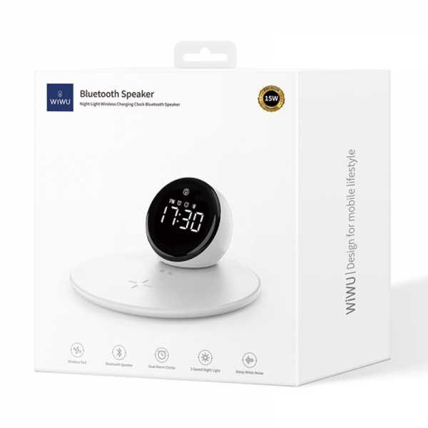 WiWU Wireless Charger with Clock Display Alarm Bluetooth Speaker 15W White (W017) ΑΞΕΣΟΥΑΡ WIWU WiWU Wireless Charger with Clock Display Alarm Bluetooth Speaker 15W White (W017) - Image 2