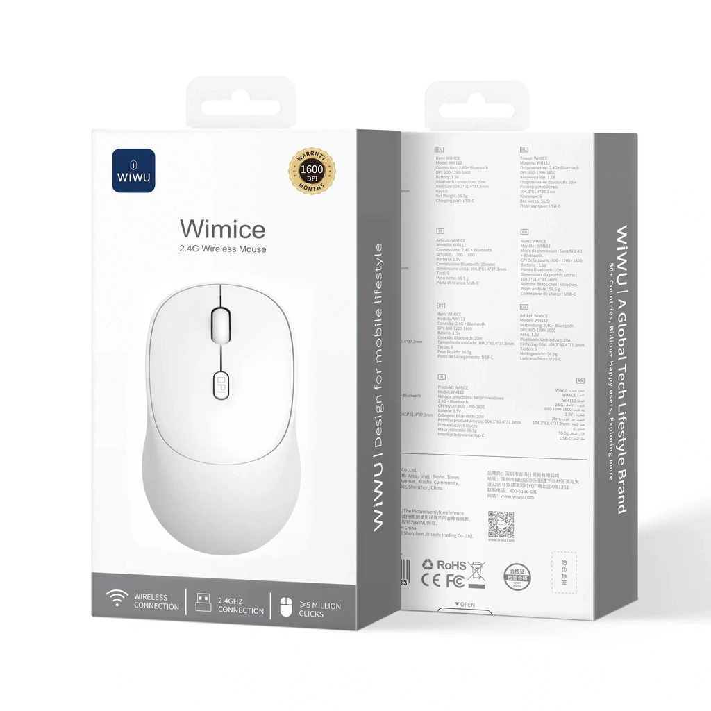 WiWU Wimice Wireless Mouse 2.4G White (WM112) GADGETS WIWU WiWU Wimice Wireless Mouse 2.4G White (WM112) - Image 2