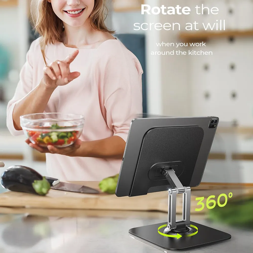 Lisen Foldable Adjustable Desk Tablet Holder 360° Rotation Black (4.7″-12.9″) GADGETS Lisen Lisen Foldable Adjustable Desk Tablet Holder 360° Rotation Black (4.7"-12.9") - Image 2