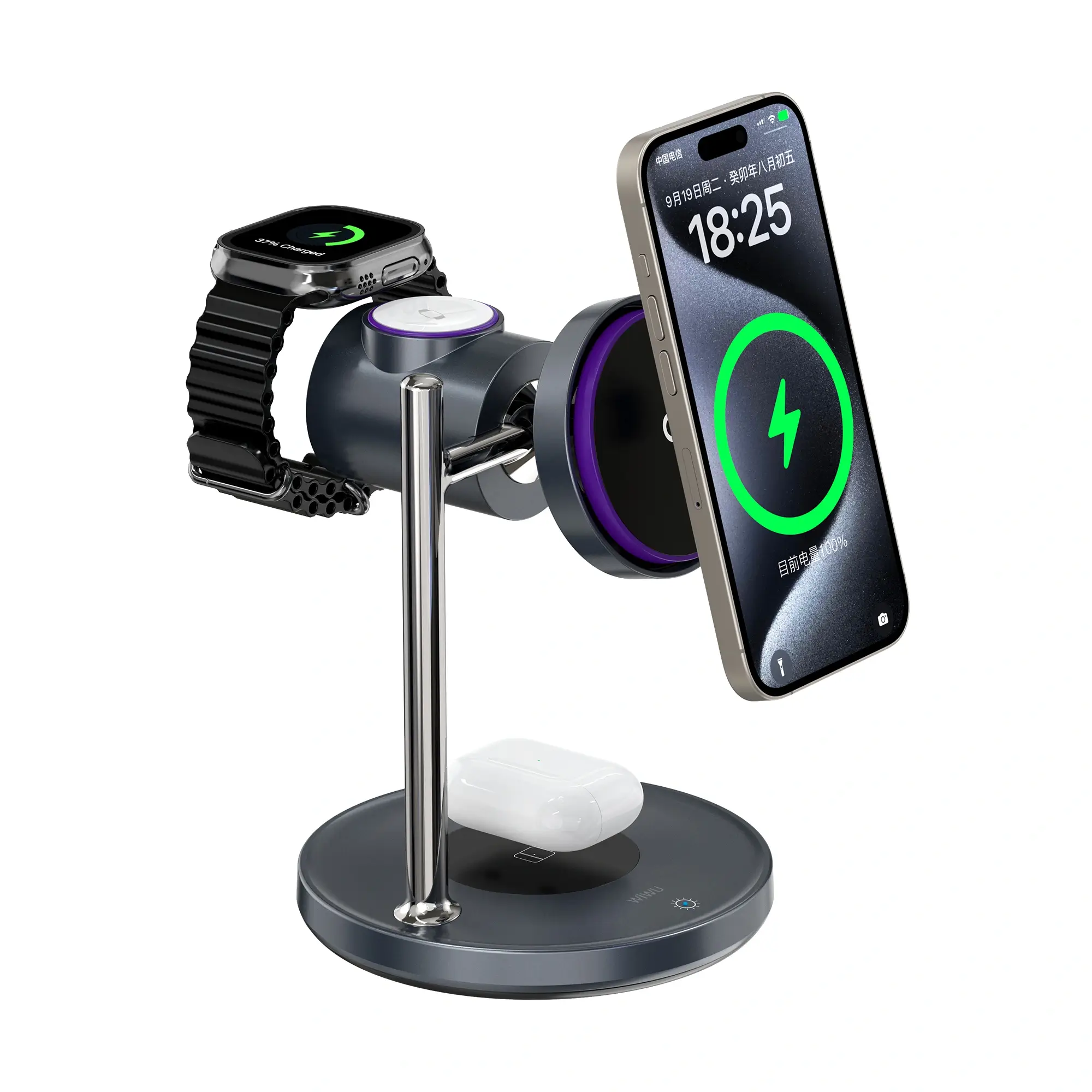 WiWU 3in1 Qi2.2 Space MagSafe Air-Cooling Charging Station Black (W041) APPLE WATCH WIWU WiWU 3in1 Qi2.2 Space MagSafe Air-Cooling Charging Station Black (W041)