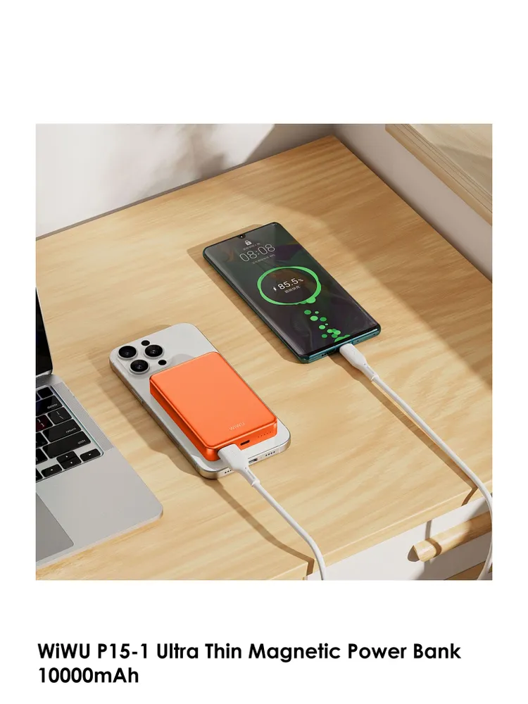 WiWU Ultra Thin Magnetic MagSafe PowerBank 10000mAh Orange (P15-1) POWERBANK MAGSAFE WIWU WiWU Ultra Thin Magnetic MagSafe PowerBank 10000mAh Orange (P15-1) - Image 3