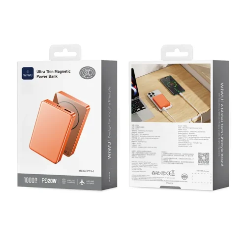 Alternative view of WiWU Ultra Thin Magnetic MagSafe PowerBank 10000mAh Orange (P15-1)