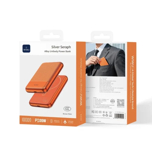 Alternative view of WiWU Seraph Alloy Magnetic MagSafe PowerBank 10000mAh Orange (P089)