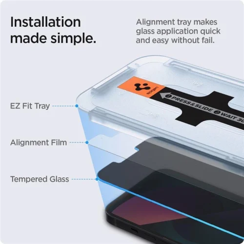Alternative view of Spigen EZ Fit GLAS.tR Privacy Tempered Glass iPhone 13/13 Pro/14/16e/17e (2-Pack)