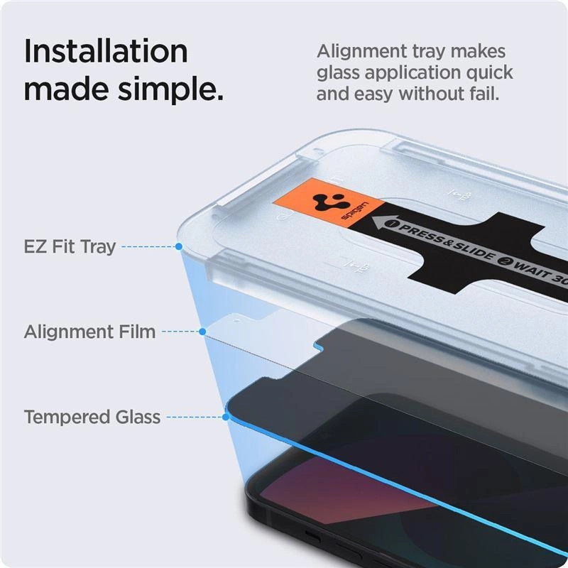 Spigen EZ Fit GLAS.tR Privacy Tempered Glass iPhone 13/13 Pro/14/16e/17e (2-Pack) ΠΡΟΣΤΑΣΙΑ ΟΘΟΝΗΣ Spigen Spigen EZ Fit GLAS.tR Privacy Tempered Glass iPhone 13/13 Pro/14/16e/17e (2-Pack) - Image 2