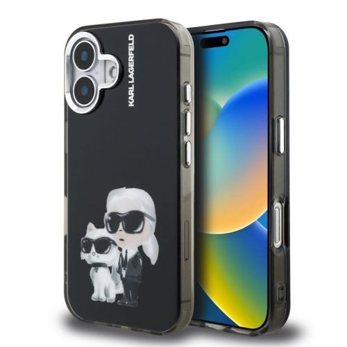 Θήκη Karl Lagerfeld IML Aquarelle Karl and Choupette Logo Black iPhone 16 ΘΗΚΕΣ KARL LAGERFELD Θήκη Karl Lagerfeld IML Aquarelle Karl and Choupette Logo Black iPhone 16