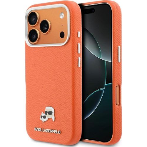 Θήκη Karl Lagerfeld Karl and Choupette Head Pins MagSafe Leather Orange iPhone 17 Pro ΘΗΚΕΣ KARL LAGERFELD Θήκη Karl Lagerfeld Karl and Choupette Head Pins MagSafe Leather Orange iPhone 17 Pro