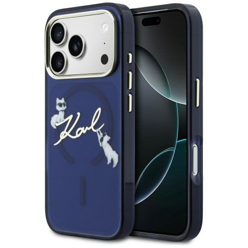 Θήκη Karl Lagerfeld IML Choupettes Karl Script Logo MagSafe Blue iPhone 17 Pro Max