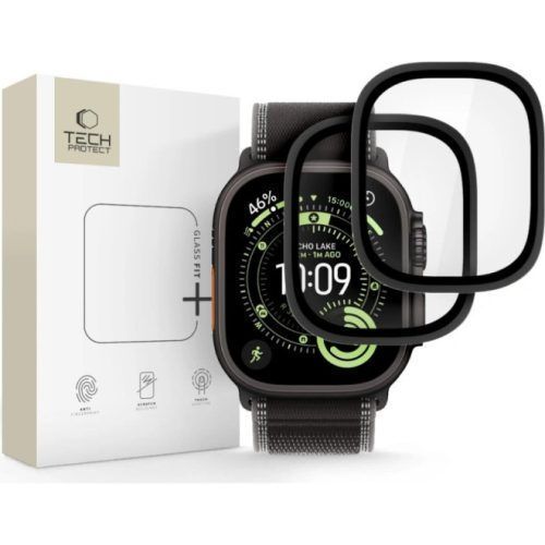 (2-Pack) Tech-Protect Full Cover Ring Tempered Glass Black Apple Watch 49mm