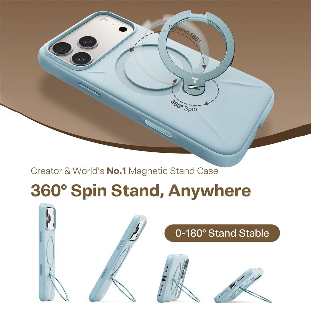 Θήκη Torras Ostand Spin Silicone MagSafe Baby Blue iPhone 17 Pro Max ΘΗΚΕΣ TORRAS Θήκη Torras Ostand Spin Silicone MagSafe Baby Blue iPhone 17 Pro Max - Image 4