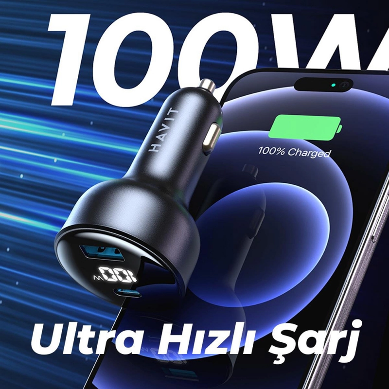 Havit Double Charger 1x USB QC 1x USB-C 100W Black (CC100W) ΑΞΕΣΟΥΑΡ Havit Havit Double Charger 1x USB QC 1x USB-C 100W Black (CC100W) - Image 3