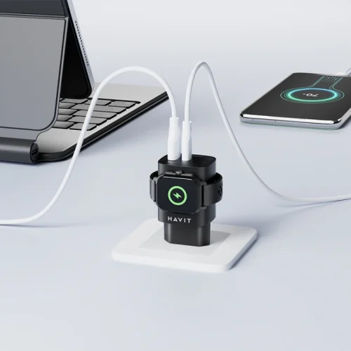 Alternative view of Havit 3in1 Charger 22W Apple Watch/USB‑C/USB‑A Black (UC132)