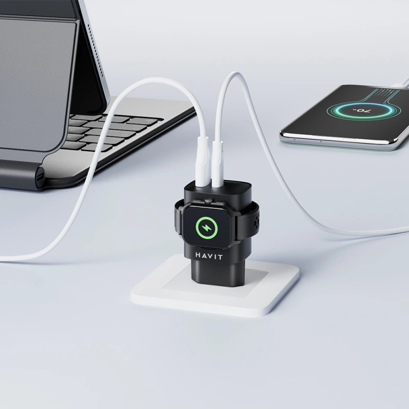 Havit 3in1 Charger 22W Apple Watch/USB‑C/USB‑A Black (UC132) APPLE WATCH Havit Havit 3in1 Charger 22W Apple Watch/USB‑C/USB‑A Black (UC132) - Image 2
