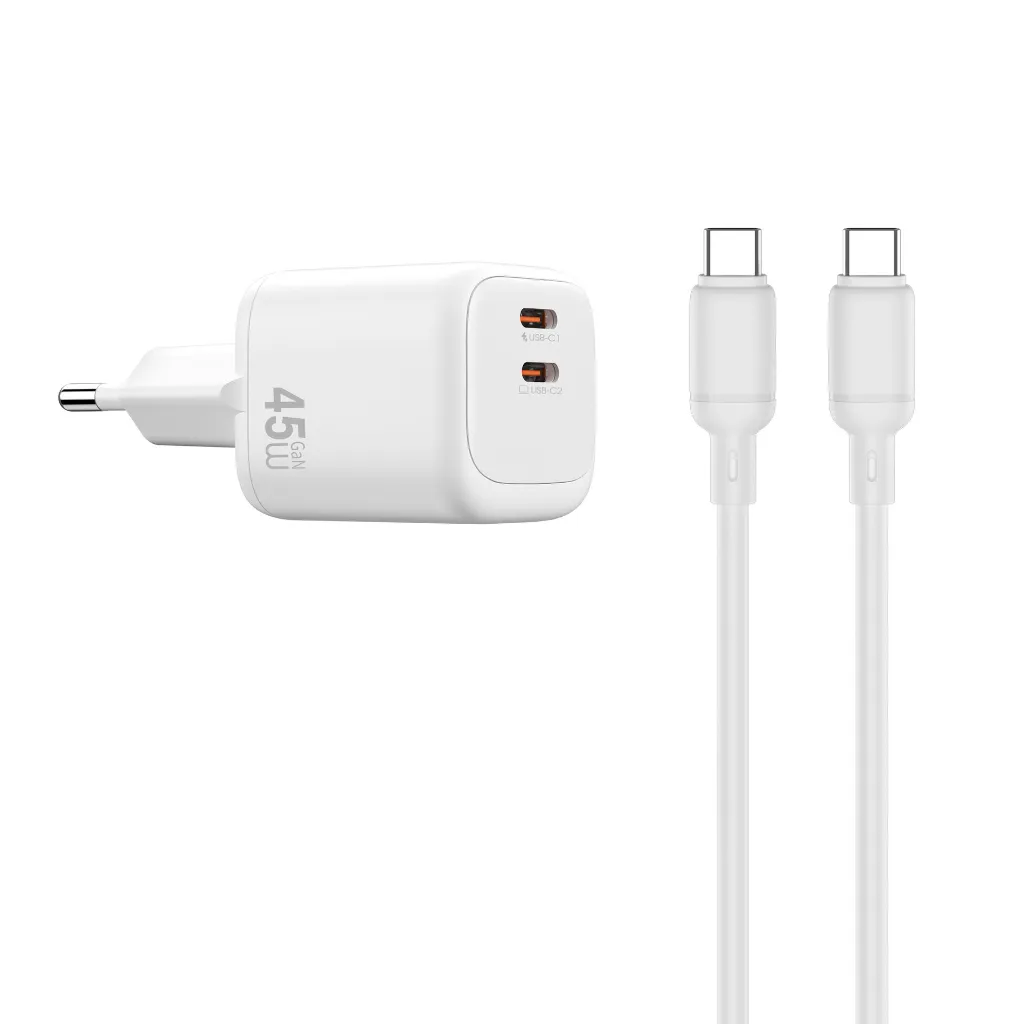 WiWU Cube 45W GaN 2x USB-C GaN Fast Charger with Cable White (G025) ANDROID WIWU WiWU Cube 45W GaN 2x USB-C GaN Fast Charger with Cable White (G025) - Image 2