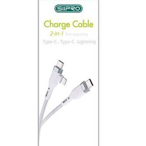 Alternative view of Siipro Καλώδιο 2in1 USB-C to USB-C + Lightning 1M 60W White