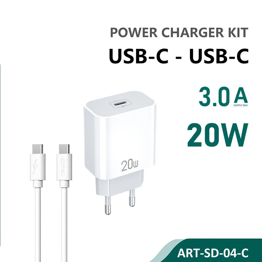 Siipro 20W USB-C Charger & Cable USB-C White (SD-04-C) ANDROID SIIPRO Siipro 20W USB-C Charger & Cable USB-C White (SD-04-C)