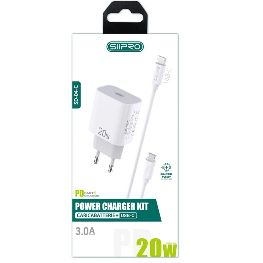 Siipro 20W USB-C Charger & Cable USB-C White (SD-04-C) ANDROID SIIPRO Siipro 20W USB-C Charger & Cable USB-C White (SD-04-C) - Image 2