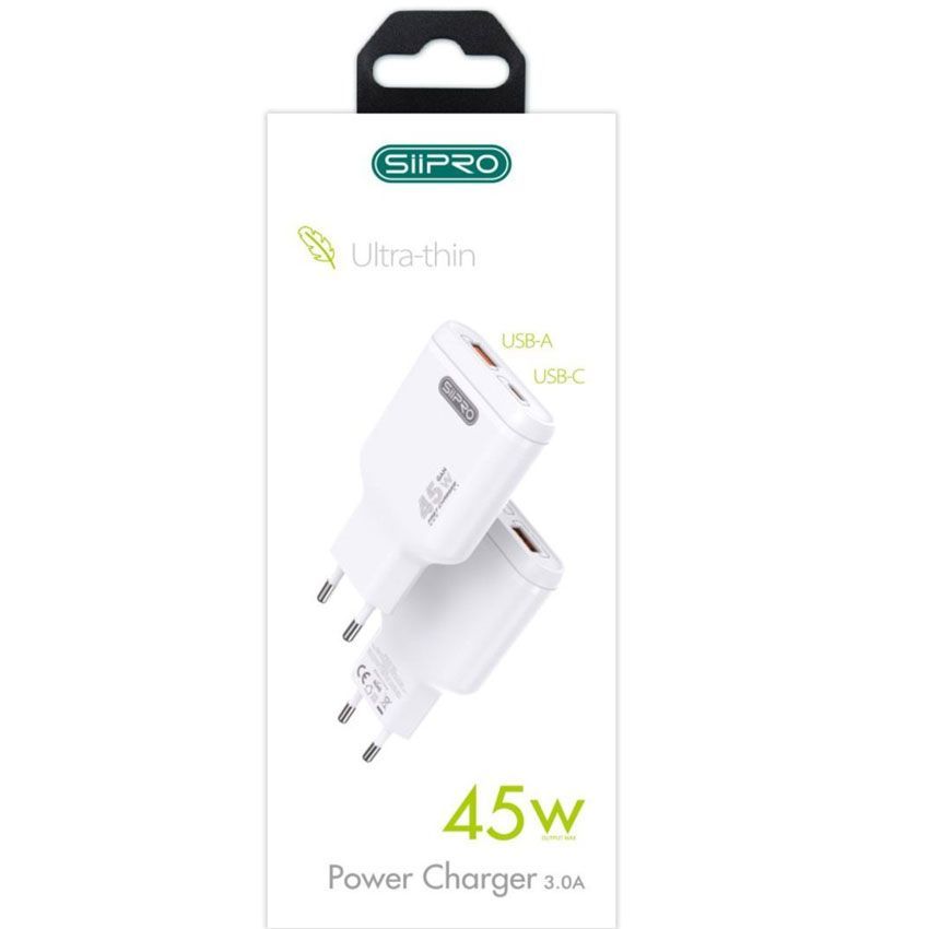 Siipro Wall Charger 1x USB 1x USB Type-C 45W White (SD-203W) ΑΞΕΣΟΥΑΡ SIIPRO Siipro Wall Charger 1x USB 1x USB Type-C 45W White (SD-203W) - Image 2