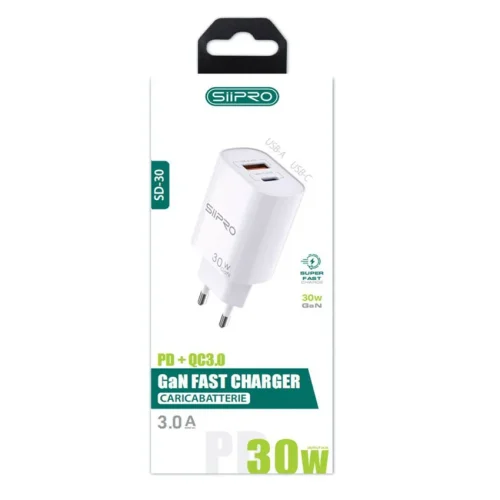 Alternative view of Siipro 30W 1x PD USB-C 1x QC3.0 USB GaN Fast Charger White (SD-30)