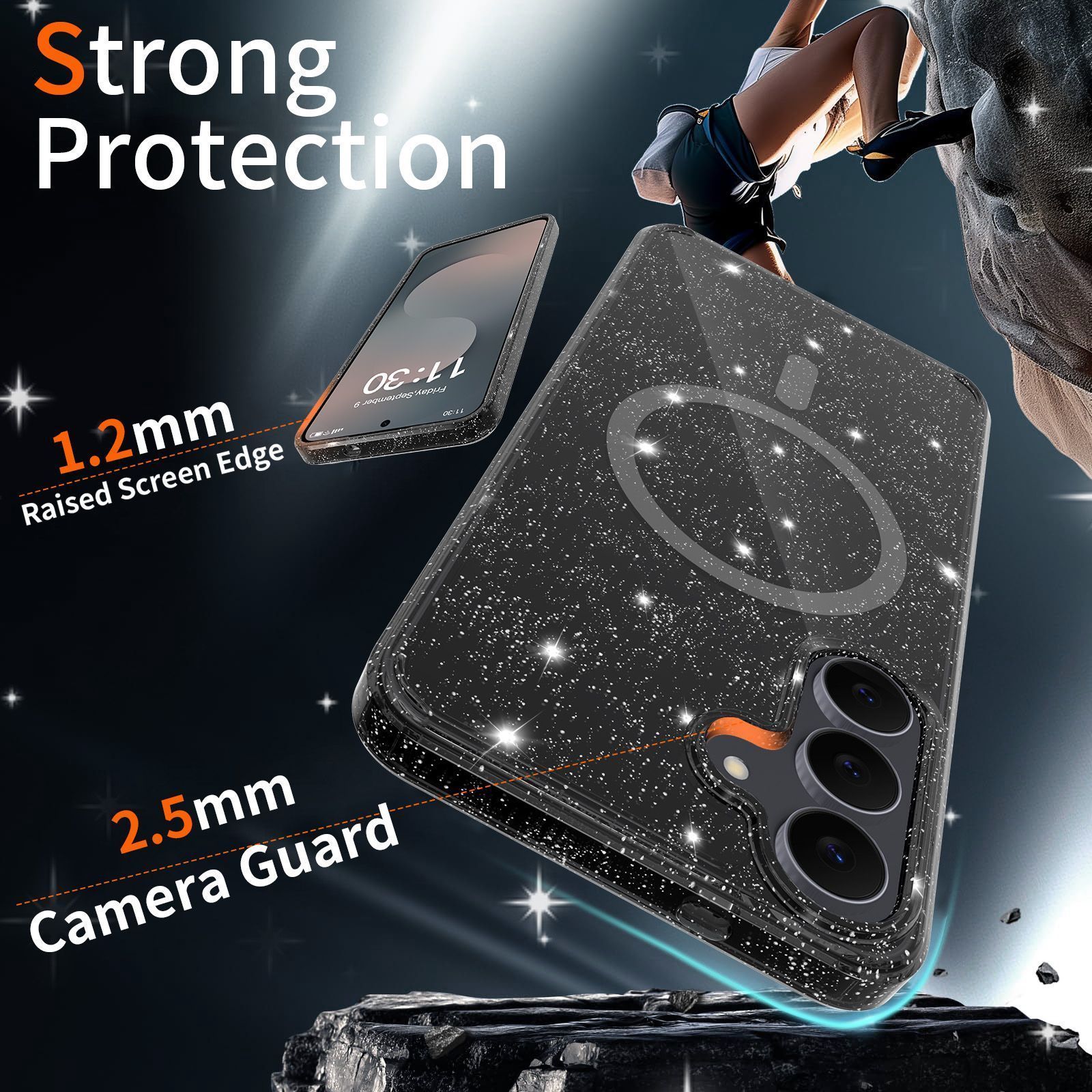 Θήκη Orso Glitter Powder Magsafe Clear Black Samsung Galaxy A57 ΘΗΚΕΣ Orso Θήκη Orso Glitter Powder Magsafe Clear Black Samsung Galaxy A57 - Image 3