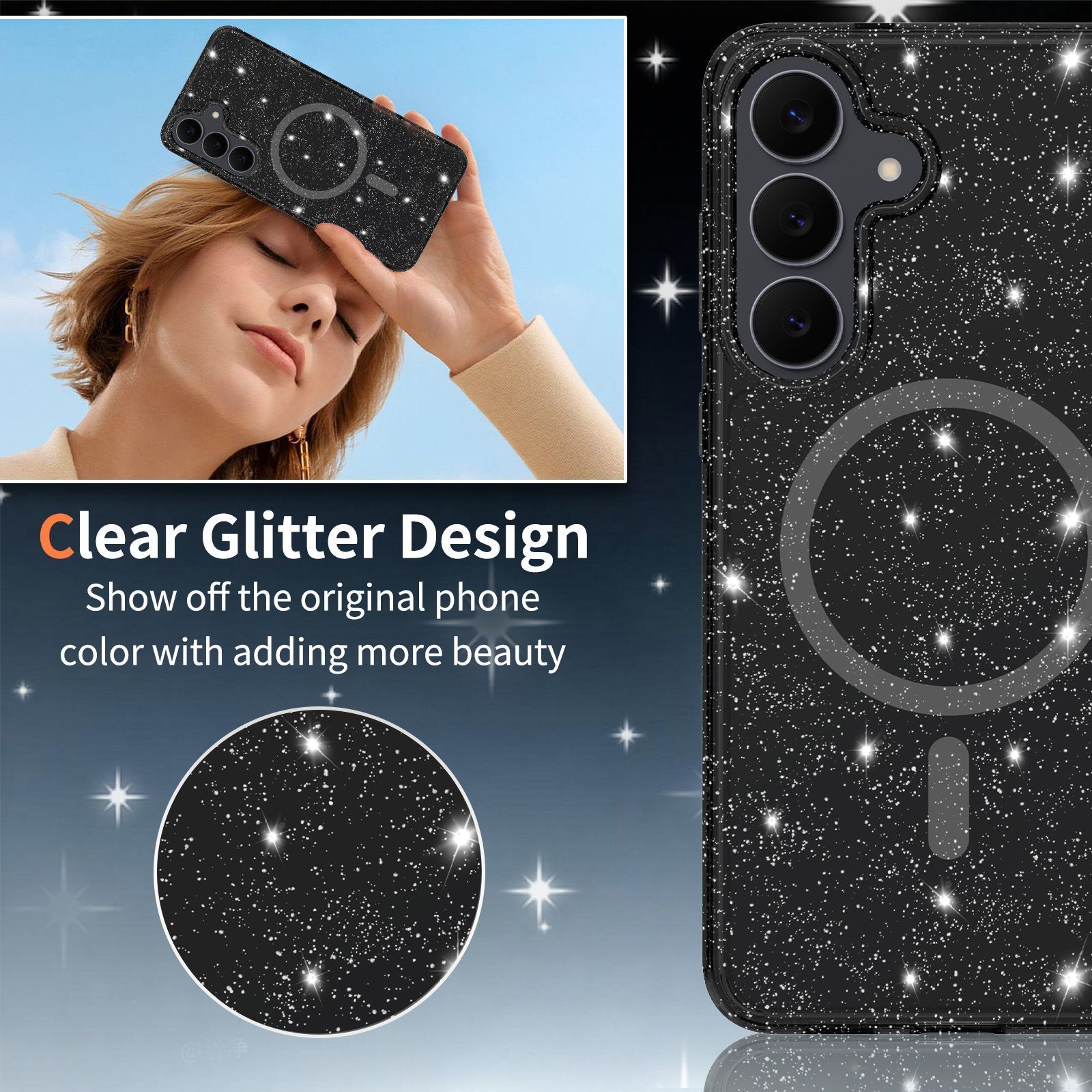 Θήκη Orso Glitter Powder Magsafe Clear Black Samsung Galaxy A57 ΘΗΚΕΣ Orso Θήκη Orso Glitter Powder Magsafe Clear Black Samsung Galaxy A57 - Image 2