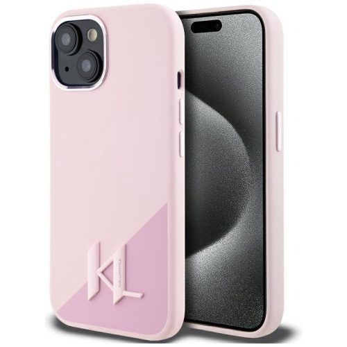 Θήκη Karl Lagerfeld Silicone Shadow Metal Initial MagSafe Pink iPhone 15