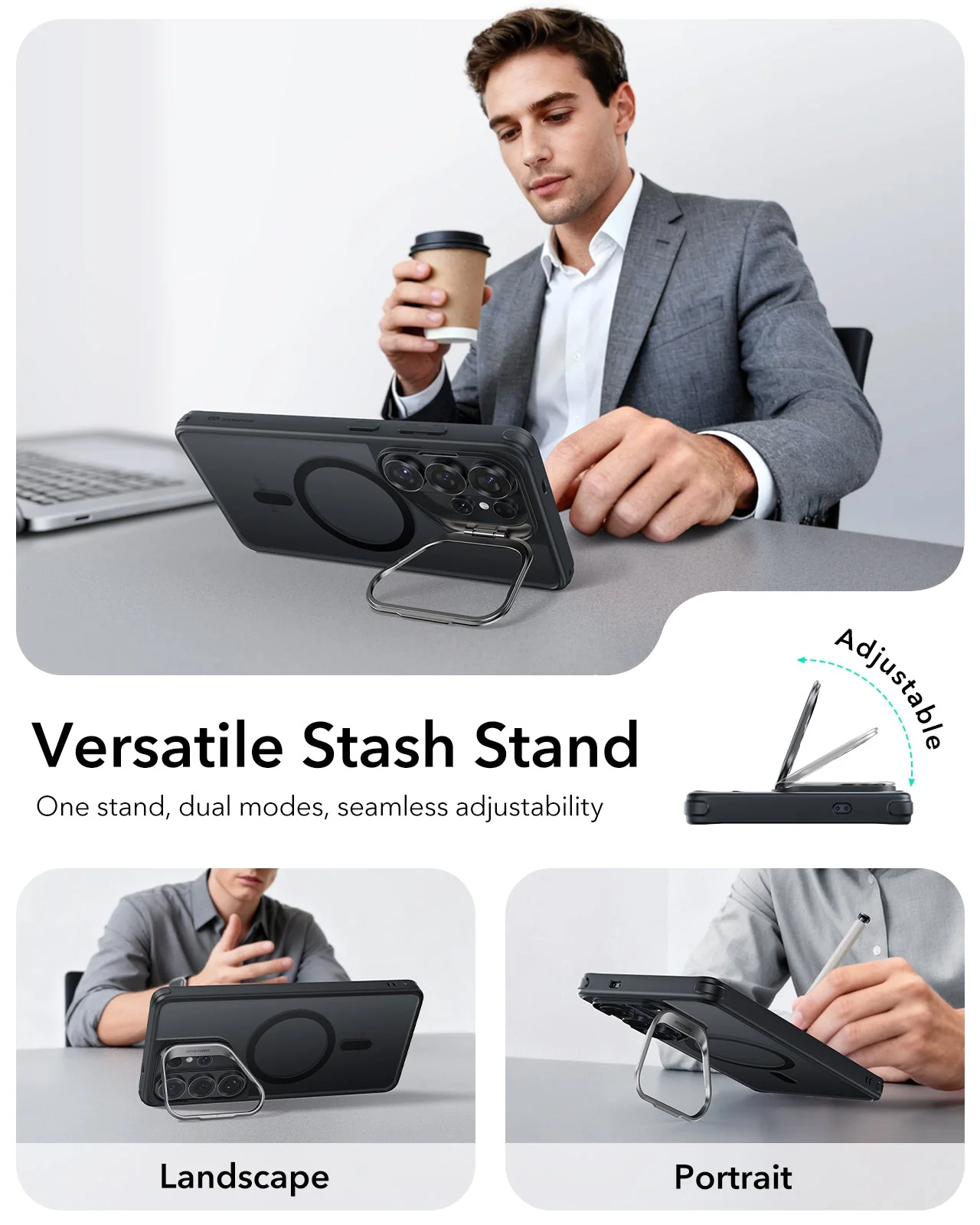 Θήκη ESR Classic Hybrid with Stash Stand HaloLock MagSafe Frosted Black Samsung Galaxy S26 Ultra ΘΗΚΕΣ ESR Θήκη ESR Classic Hybrid with Stash Stand HaloLock MagSafe Frosted Black Samsung Galaxy S26 Ultra - Image 4