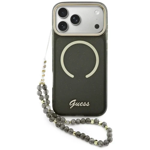 Θήκη Guess IML Glitter Script Strap Magsafe Black iPhone 17 Pro Max