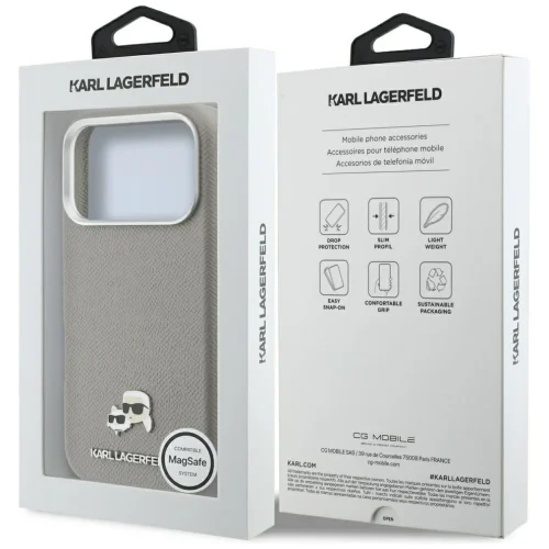 Alternative view of Θήκη Karl Lagerfeld Karl and Choupette Head Pins MagSafe Leather Grey iPhone 17 Pro Max