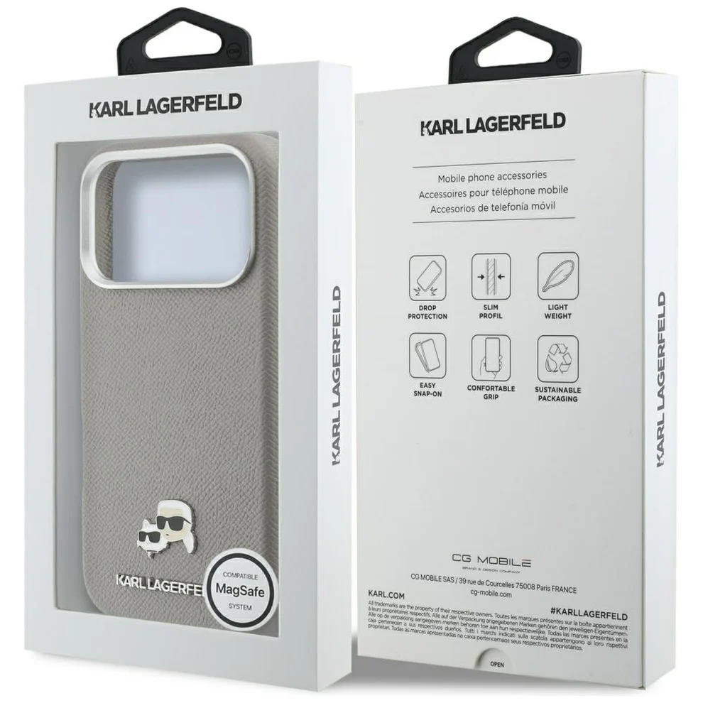 Θήκη Karl Lagerfeld Karl and Choupette Head Pins MagSafe Leather Grey iPhone 17 Pro Max ΘΗΚΕΣ KARL LAGERFELD Θήκη Karl Lagerfeld Karl and Choupette Head Pins MagSafe Leather Grey iPhone 17 Pro Max - Image 2