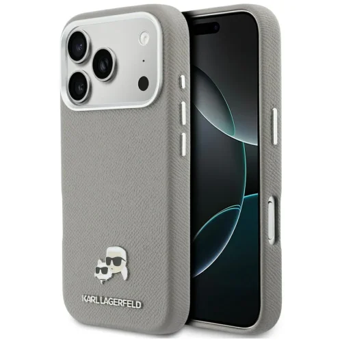 Θήκη Karl Lagerfeld Karl and Choupette Head Pins MagSafe Leather Grey iPhone 17 Pro Max ΘΗΚΕΣ KARL LAGERFELD Θήκη Karl Lagerfeld Karl and Choupette Head Pins MagSafe Leather Grey iPhone 17 Pro Max