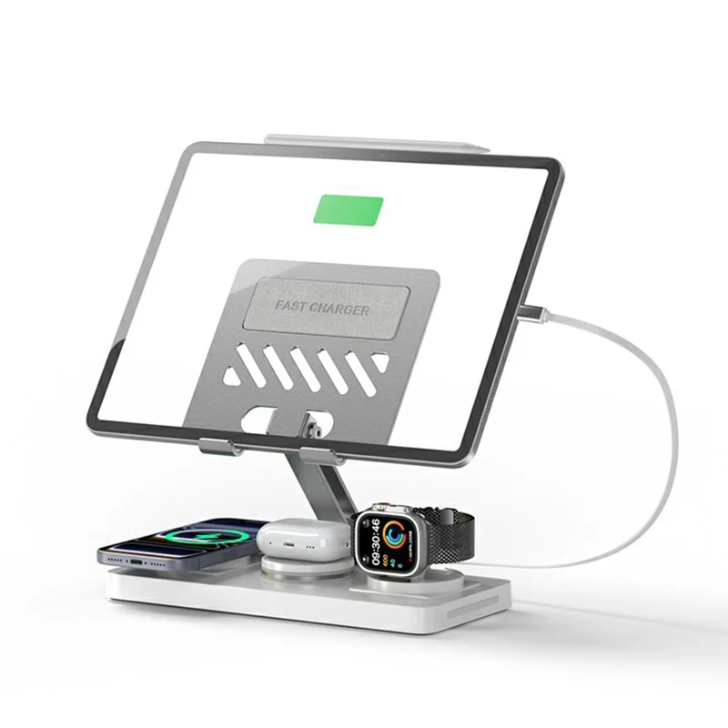 Orso 5in1 Wireless Charging Station Tablet Foldable Stand with Retractable Cable White GADGETS Orso Orso 5in1 Wireless Charging Station Tablet Foldable Stand with Retractable Cable White